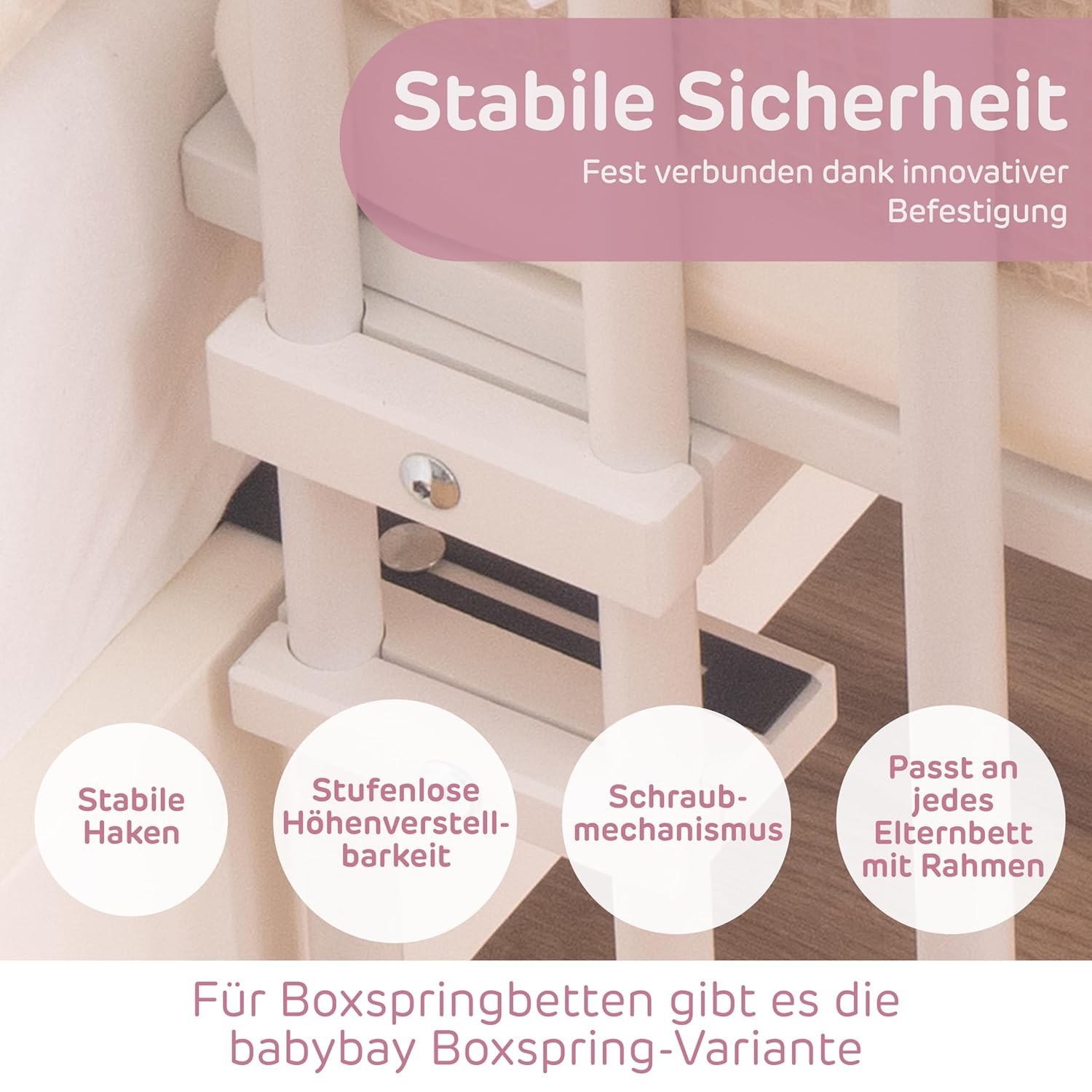 babybay Original Lettino da affiancare in massello di faggio / compatto e trasformabile / Altezza regolabile senza livelli preimpostati ed ecologico / Lettino evolutivo (laccato bianco) / Materasso incluso
