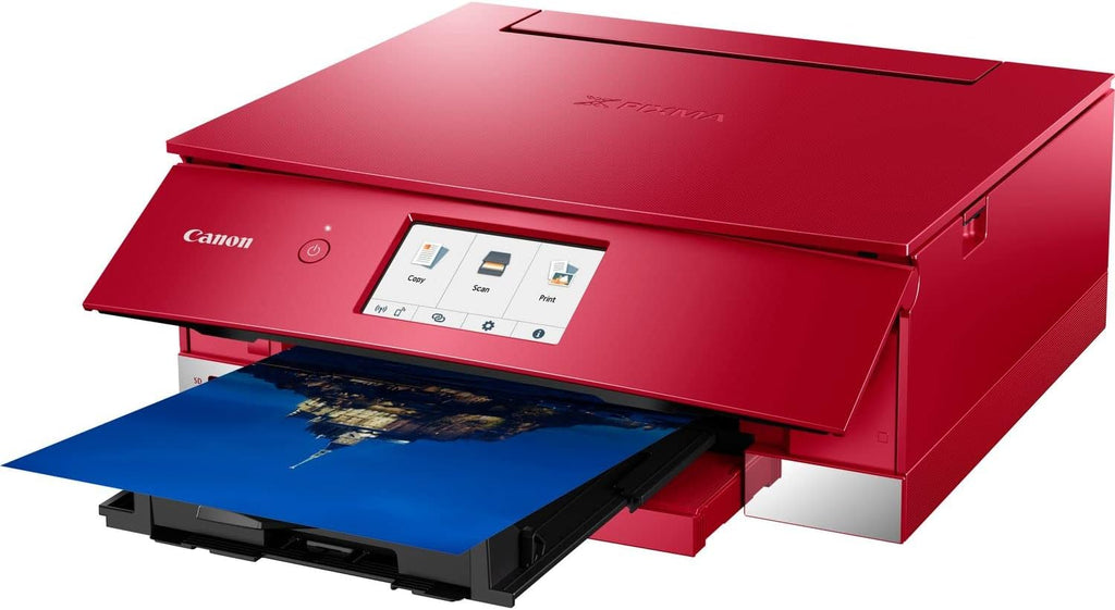 Canon PIXMA TS8351a Stampante multifunzione a getto d'inchiostro a colori DIN A4 (scanner, fotocopiatrice, 4.800 x 1.200 dpi, 6 inchiostri separati, USB, WLAN, AirPrint, stampa fronte/retro, 2 alimentatori carta, 5 GHz), bianco