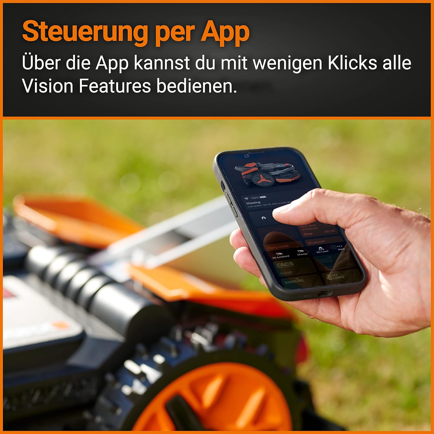 WORX Landroid Plus WR165E Mhroboter mit Begrenzungskabel für Grten bis 500m (AIA Navigation, App Steuerung, WLAN, Bluetooth und schwimmendem Mhwerk - max Steigung: 35%)