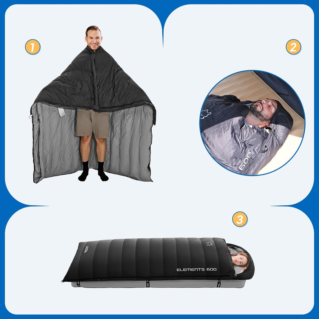 ATEPA Daunenschlafsack Winter Outdoor,Daunenschlafsack, Übergröße Ultraleichter, 3 Jahreszeiten Warm, XXL Leichtgewicht, großartiger Komfort, Ideal für Rucksacktouren Erwachsene Camping, Wandern