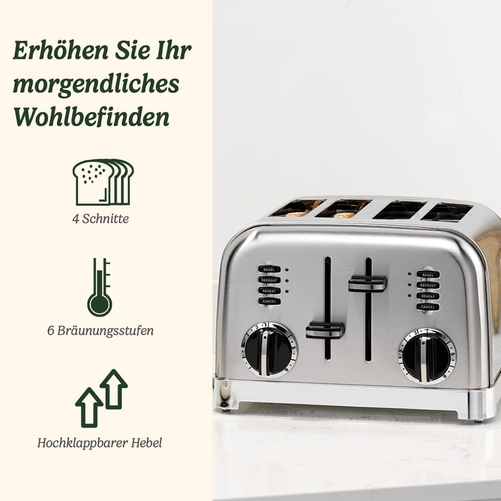 Cuisinart 4-Scheiben-Toaster | Breite Schlitze, ideal für dickes Brot und Bagels | 6 Brunungsstufen plus Abtauung | Breite Schlitze,High-Lift-Hebel | Passender Wasserkocher erhltlich | Perle