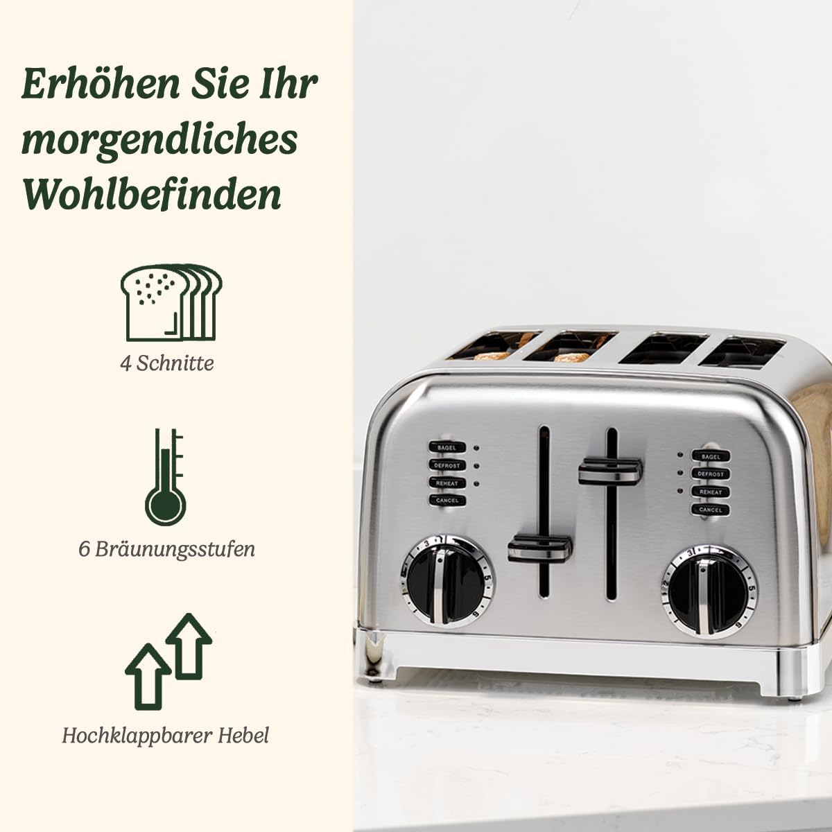 Cuisinart 4-Scheiben-Toaster | Breite Schlitze, ideal für dickes Brot und Bagels | 6 Brunungsstufen plus Abtauung | Breite Schlitze,High-Lift-Hebel | Passender Wasserkocher erhltlich | Perle