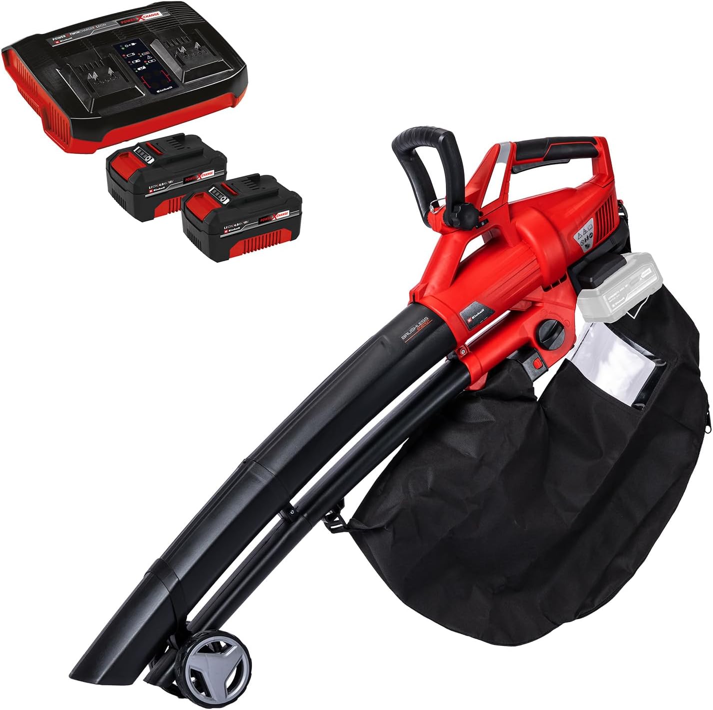 Aspiratore soffiatore per foglie a batteria Einhell GE-CL 36 Li E-Solo Power X-Change (Ioni di litio, 2 x 18 V, velocità aria 210 km/h, motore senza spazzole, sacco raccolta da 45 l, tracolla, senza batteria e caricabatteria)