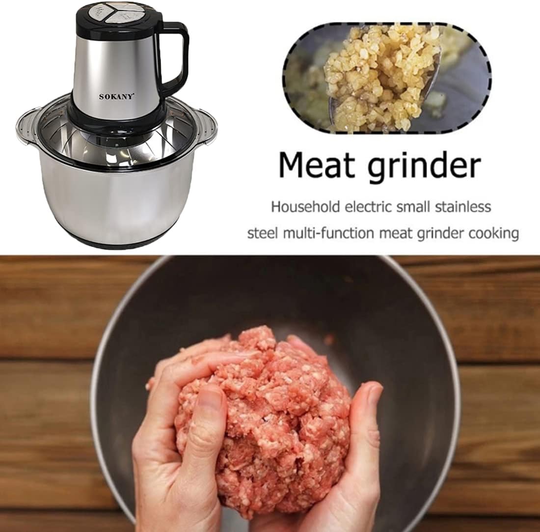 SOKANY Tritacarne Elettrico da Cucina 1500W con Ciotola in Acciaio Inox da 6,5L, Tritatutto con 3 Livelli di Velocità, Robot da Cucina con 4 Lame per Carne, Cipolle, Frutta, Verdura