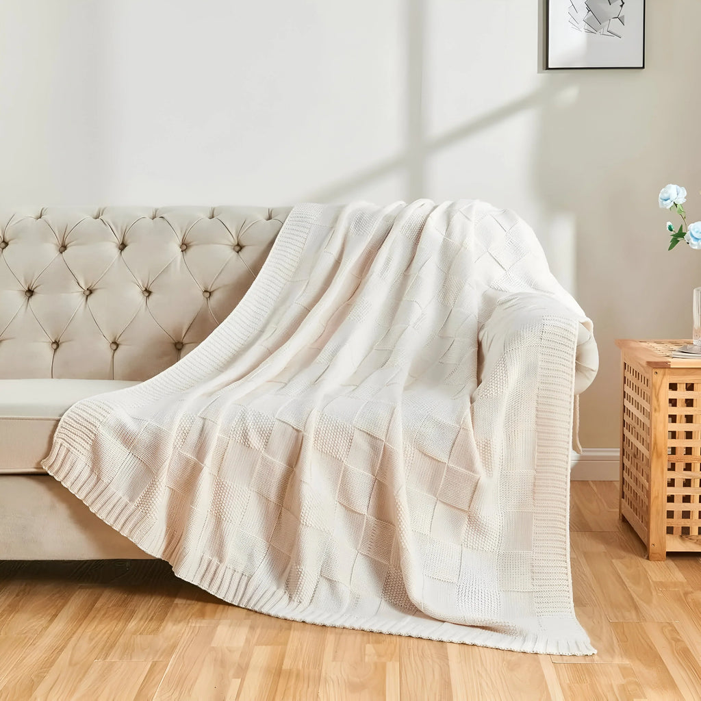 MonoKnit Coperta lavorata a maglia – Coperta in pile acrilico a righe di alta qualità, in bianco e nero, per letto e divano