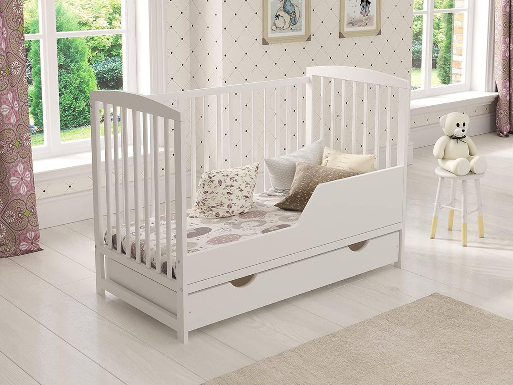 Love For Sleep Babybett Beistellbett 120x60cm mit Schaumstoffmatratze Weiß Jacob Kinderbett Baby Bett Holz - Kinderbett Babybett, Mitwachsend Gitterbett Baby Bed