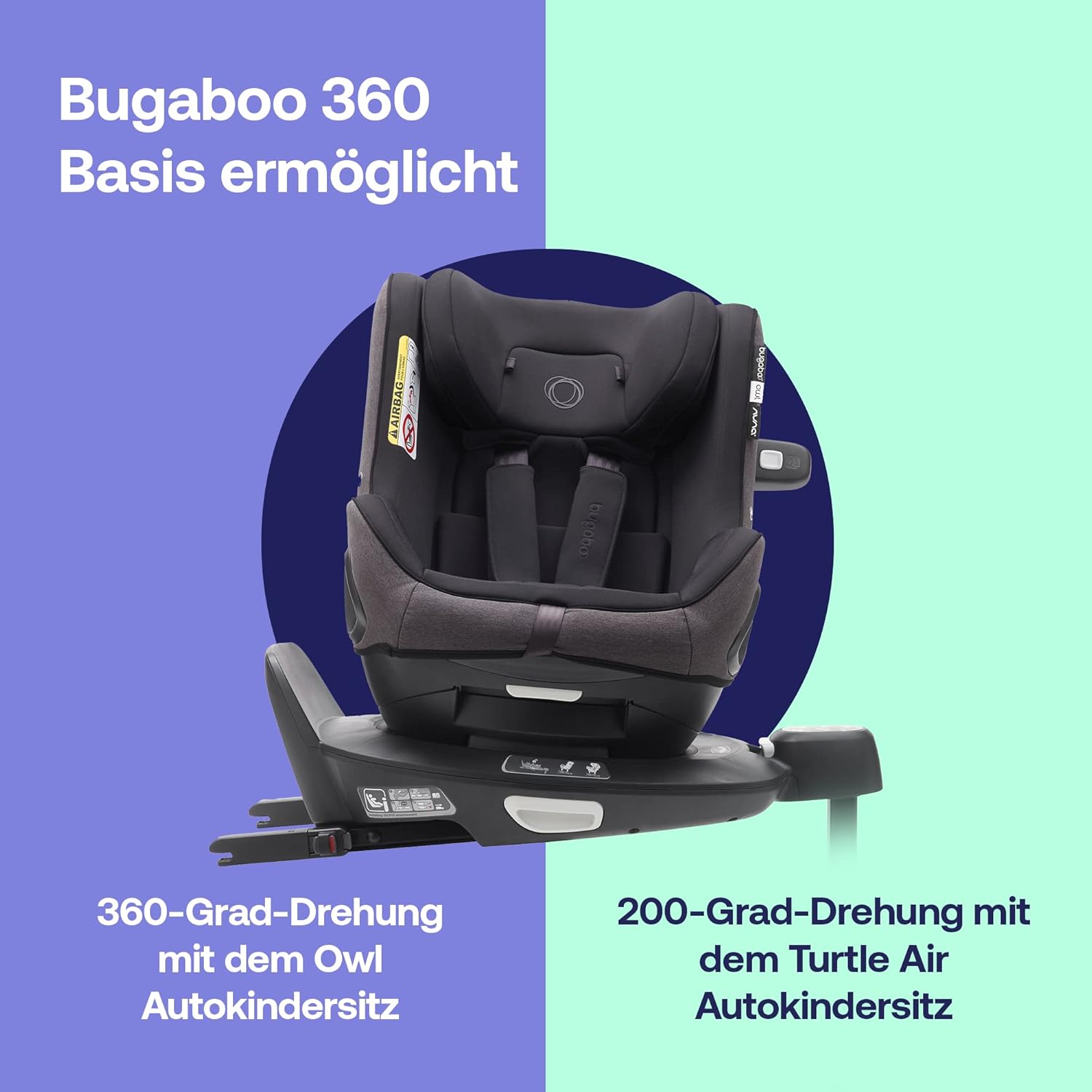 Base ISOFIX a 360 gradi Bugaboo by Nuna per seggiolini auto Owl e Turtle Air, dalla nascita fino a 4 anni o da 0 a 18 kg, orientabile in avanti o all'indietro, installazione sicura