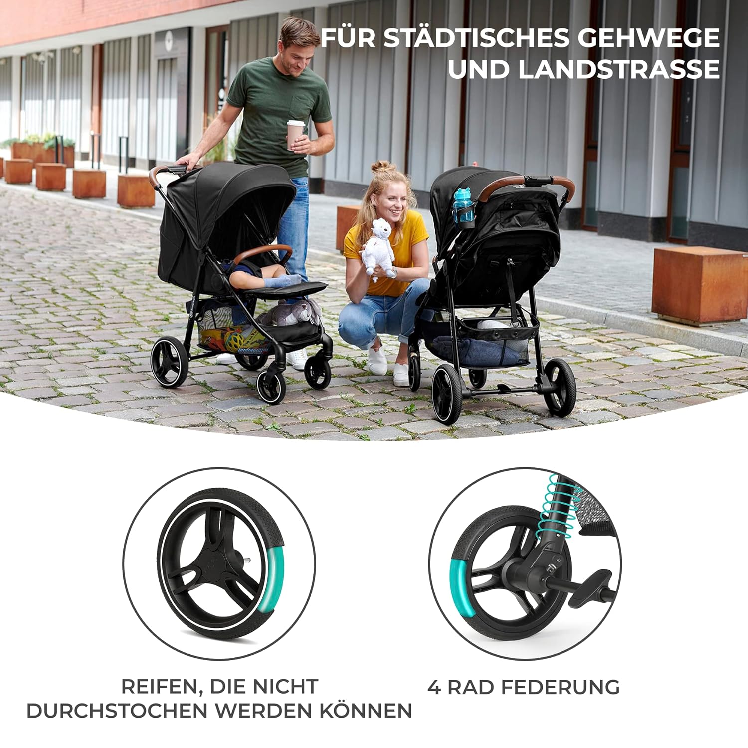 Kinderkraft GRANDE PLUS Passeggino Kinderkraft dalla nascita fino a 22 kg, chiusura con una mano, posizione reclinata, cappottina grande con finestra, tutte e 4 le ruote ammortizzate, seduta spaziosa, Grigio