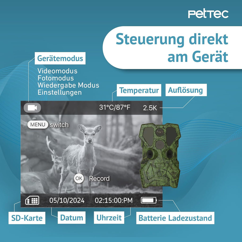 PetTec – Pet Cam Buddy Haustierkamera Futterautomat 8L für Katzen- & Hunde-Trockenfutter – Automatischer Futterspender mit WLAN & App-Steuerung -Inkl. 2-Wege-Audio, Bellerkennung & Nachtsicht