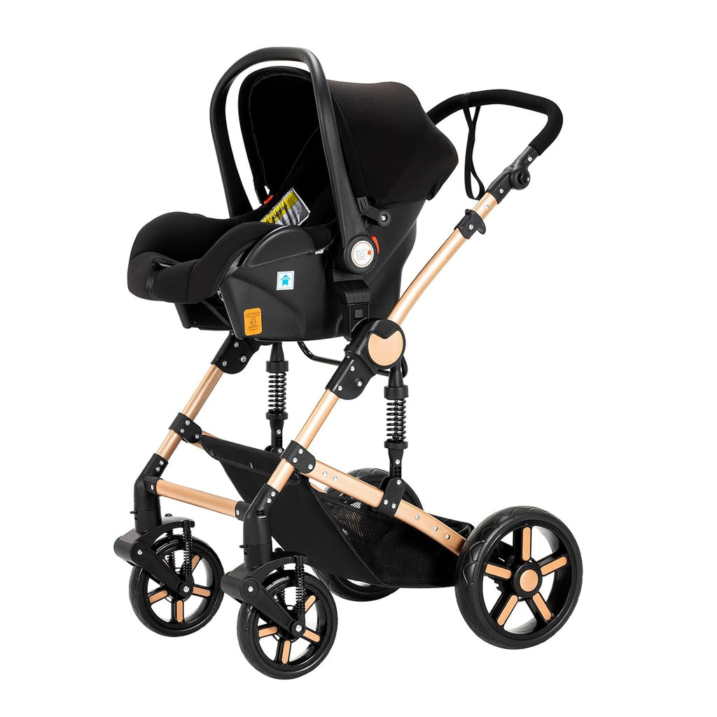 Sianldcone Passeggino 3 in 1, Set Passeggino con Tessuti di Alta Qualità, Sistemi di Viaggio con Spinta Reversibile, Passeggino Combinato a Vista Aperta Set Completo 3 in 1 (V9 Cachi)