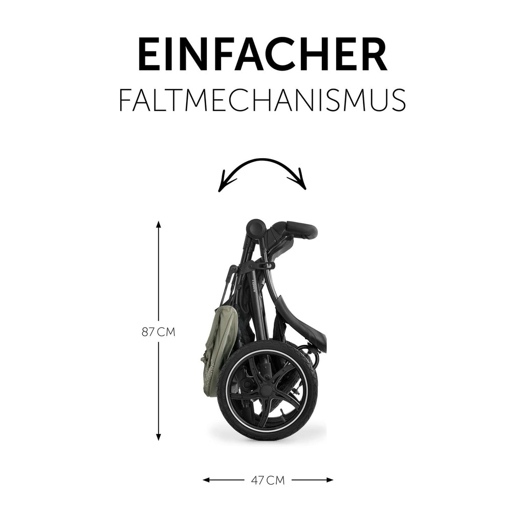hauck Passeggino Runner 2, Passeggino a tre ruote con ruote pneumatiche XL per bambini fino a 22 kg, Protezione UV 50+, Finestra di ventilazione, Regolabile in altezza, Pieghevole, Cestino XL fino a 3 kg, Funzione reclinabile (Nero)