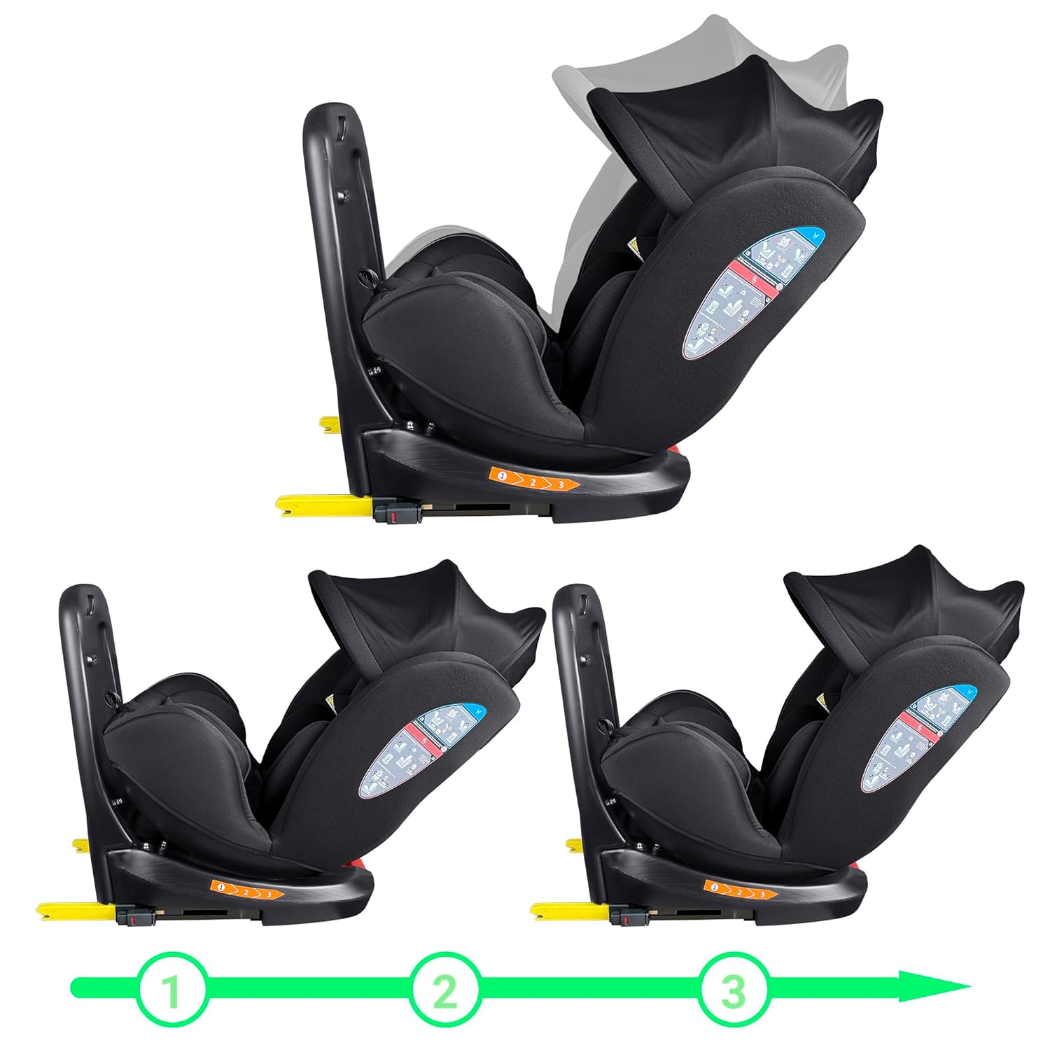 XOMAX XZ-16 Kindersitz drehbar 360° mit ISOFIX und Liegefunktion I mitwachsend I 0-36 kg, 0-12 Jahre, Gruppe 0/1/2/3 I 5-Punkt-Gurt und 3-Punkt-Gurt I Bezug abnehmbar, waschbar I ECE i-Size 129R