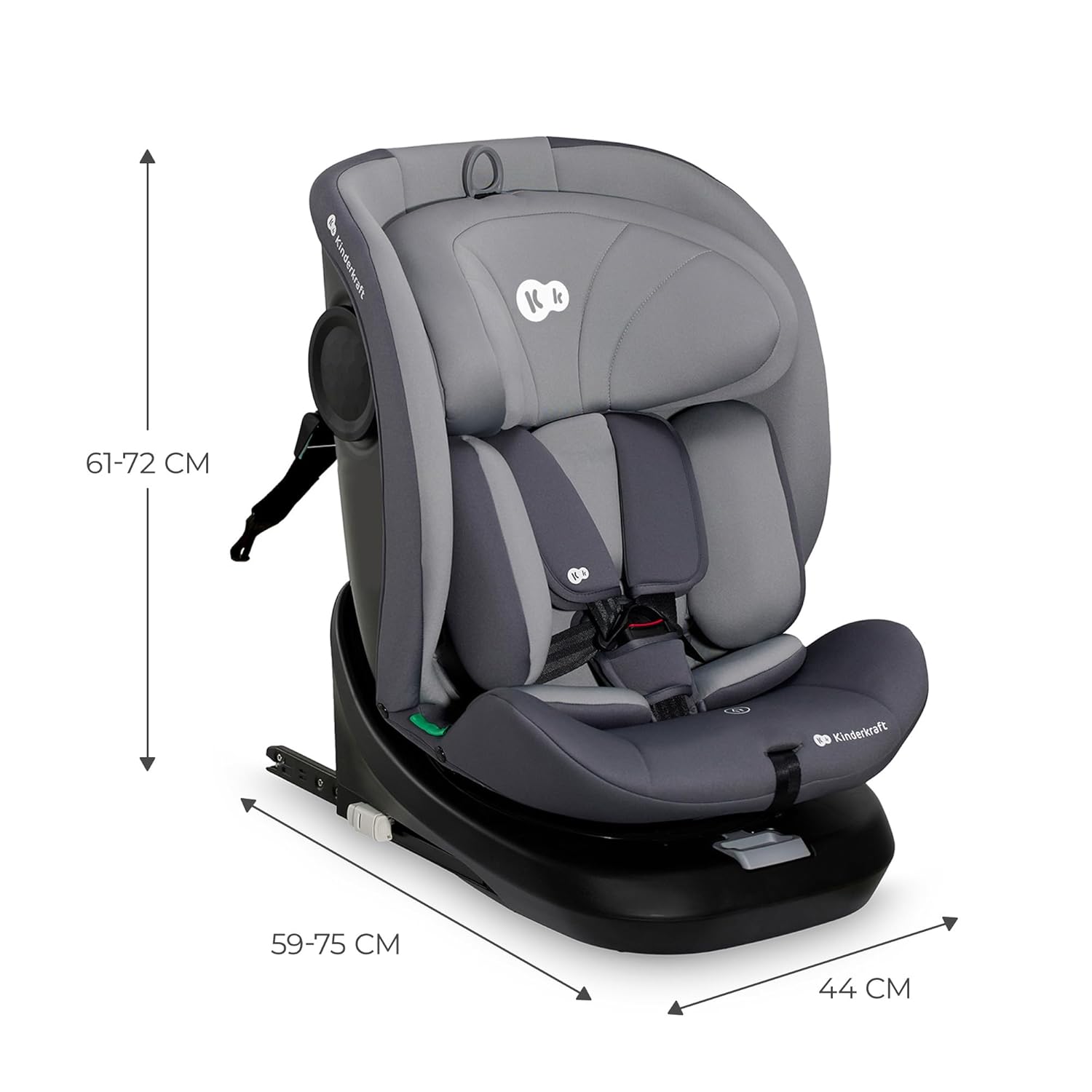 Kinderkraft I-GROW Kindersitz 0-36 kg, I-SIZE 40-150 cm, 360 grad drehbar, Kinderautositz mit Isofix station, FWF und RWF, Verstellbare Kopfstütze/Rückenlehne mit Liegeposition, Grau