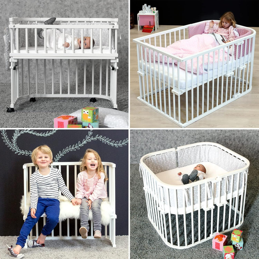 babybay Original Lettino da affiancare in massello di faggio / compatto e trasformabile / Altezza regolabile senza livelli preimpostati ed ecologico / Lettino evolutivo (laccato bianco) / Materasso incluso