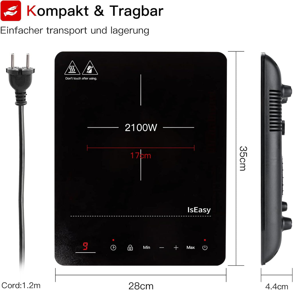 IsEasy 4 Zonen Einbau Induktionskochfeld mit 9 Leistungsstufen &1-99Min Timer, Boost-Funktion, Induktionskochplatte, Induktion Herdplatte mit 4 Platten, 60cm, 6800W, Schwarz