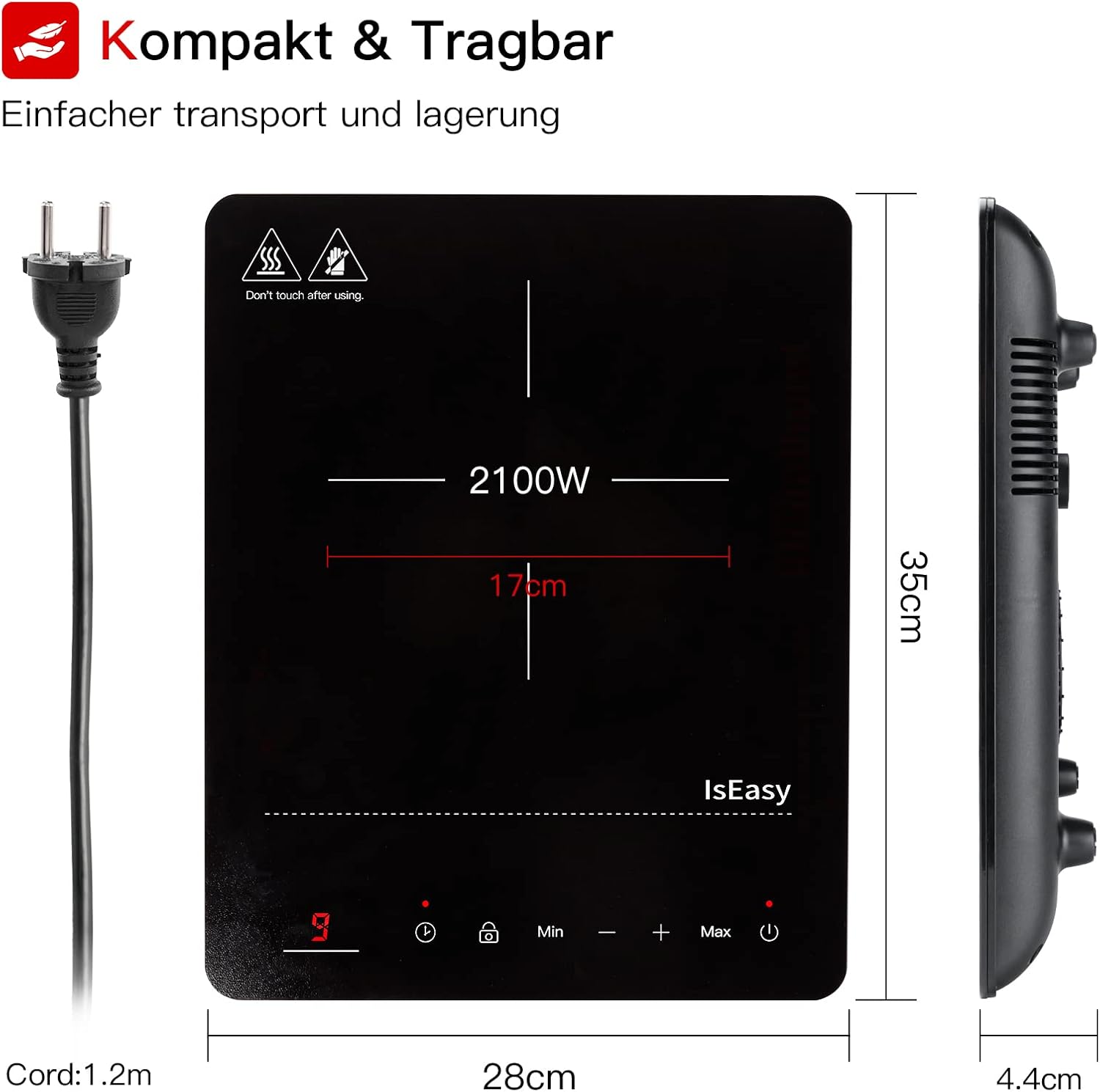 IsEasy 4 Zonen Einbau Induktionskochfeld mit 9 Leistungsstufen &1-99Min Timer, Boost-Funktion, Induktionskochplatte, Induktion Herdplatte mit 4 Platten, 60cm, 6800W, Schwarz