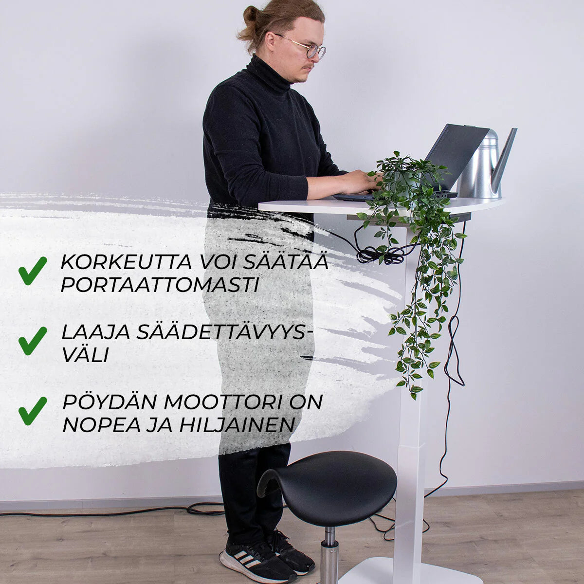 Lykke Scrivania Regolabile in Altezza L200, elettrica, bianca, 90 x 55cm