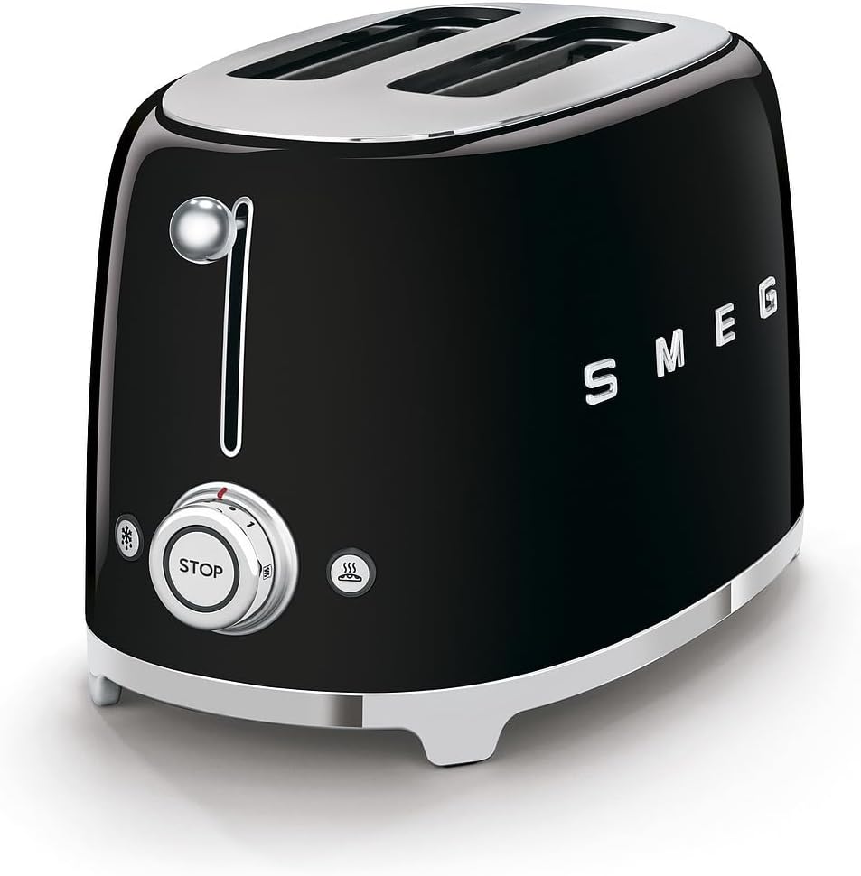 Smeg, 2x2 TSF01CREU - Tostapane, 2 scomparti per 2 fette, 6 livelli di doratura, funzione riscaldamento, funzione scongelamento e bagel, vassoio raccoglibriciole, 950W, Crema