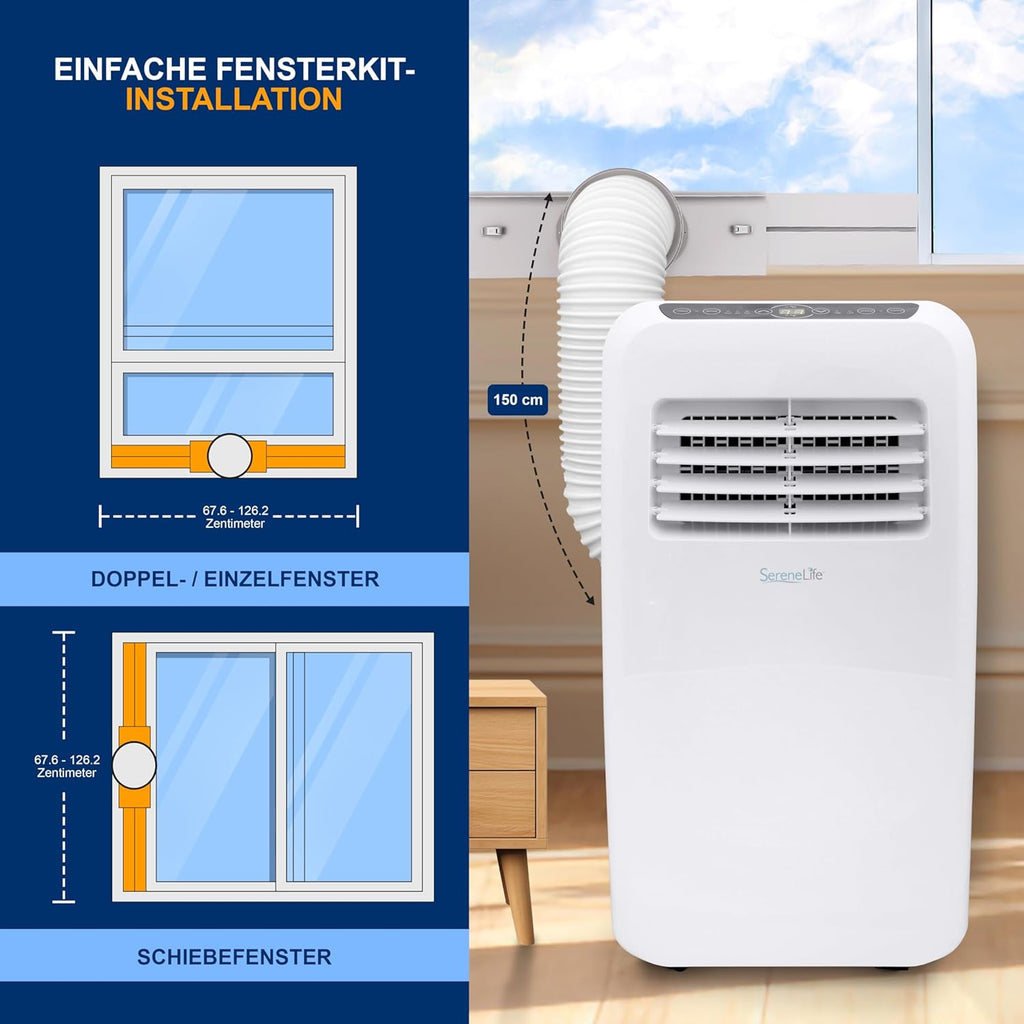 SereneLife Climatizzatore portatile, dispositivo di raffreddamento ad aria mobile 3 in 1 con tubo di scarico - Refrigeratore ad aria, deumidificatore e ventilatore, climatizzatore 9.000 BTU, 1,5 L umidità/ora, raffredda ambienti fino a 42 m