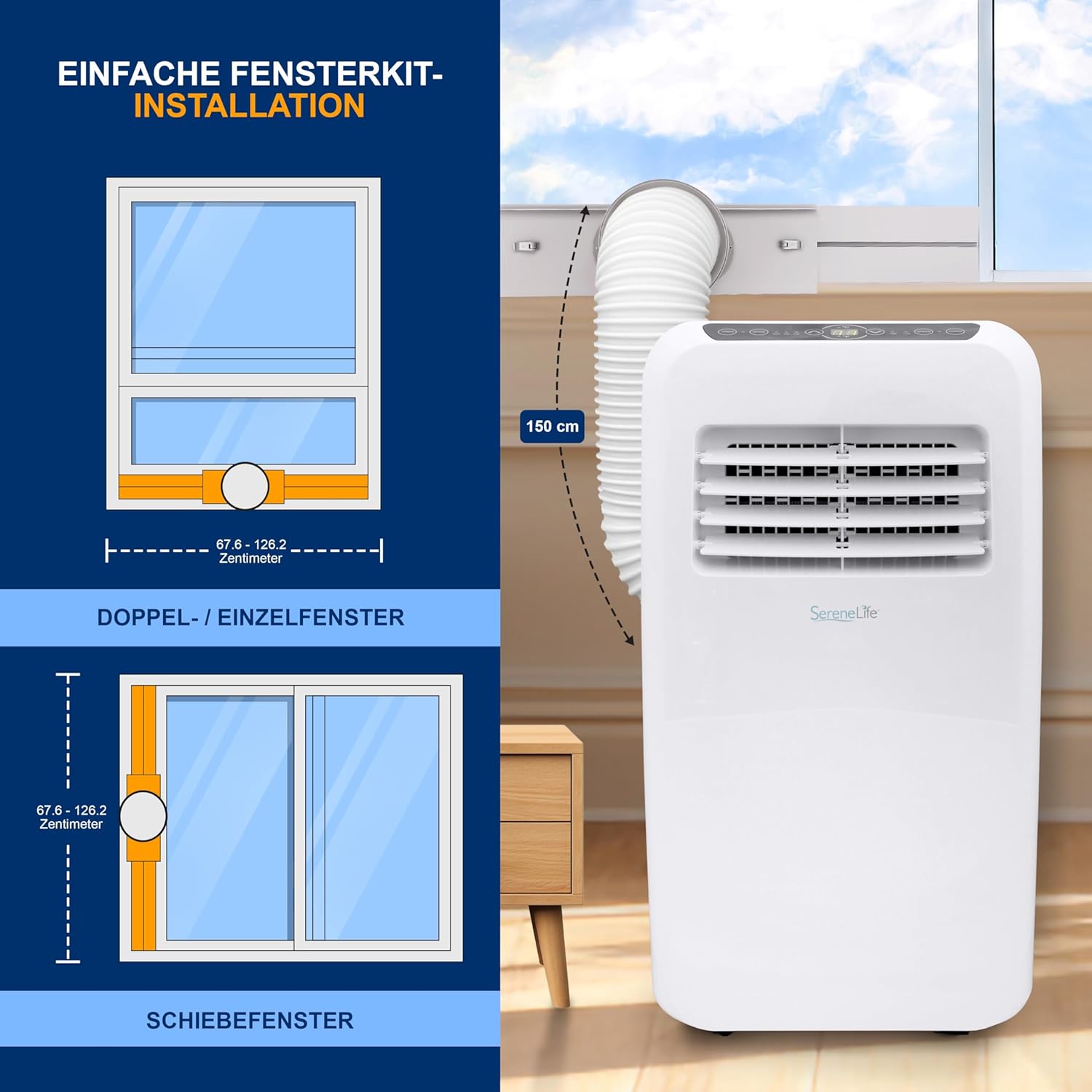 SereneLife Climatizzatore portatile, dispositivo di raffreddamento ad aria mobile 3 in 1 con tubo di scarico - Refrigeratore ad aria, deumidificatore e ventilatore, climatizzatore 9.000 BTU, 1,5 L umidità/ora, raffredda ambienti fino a 42 m