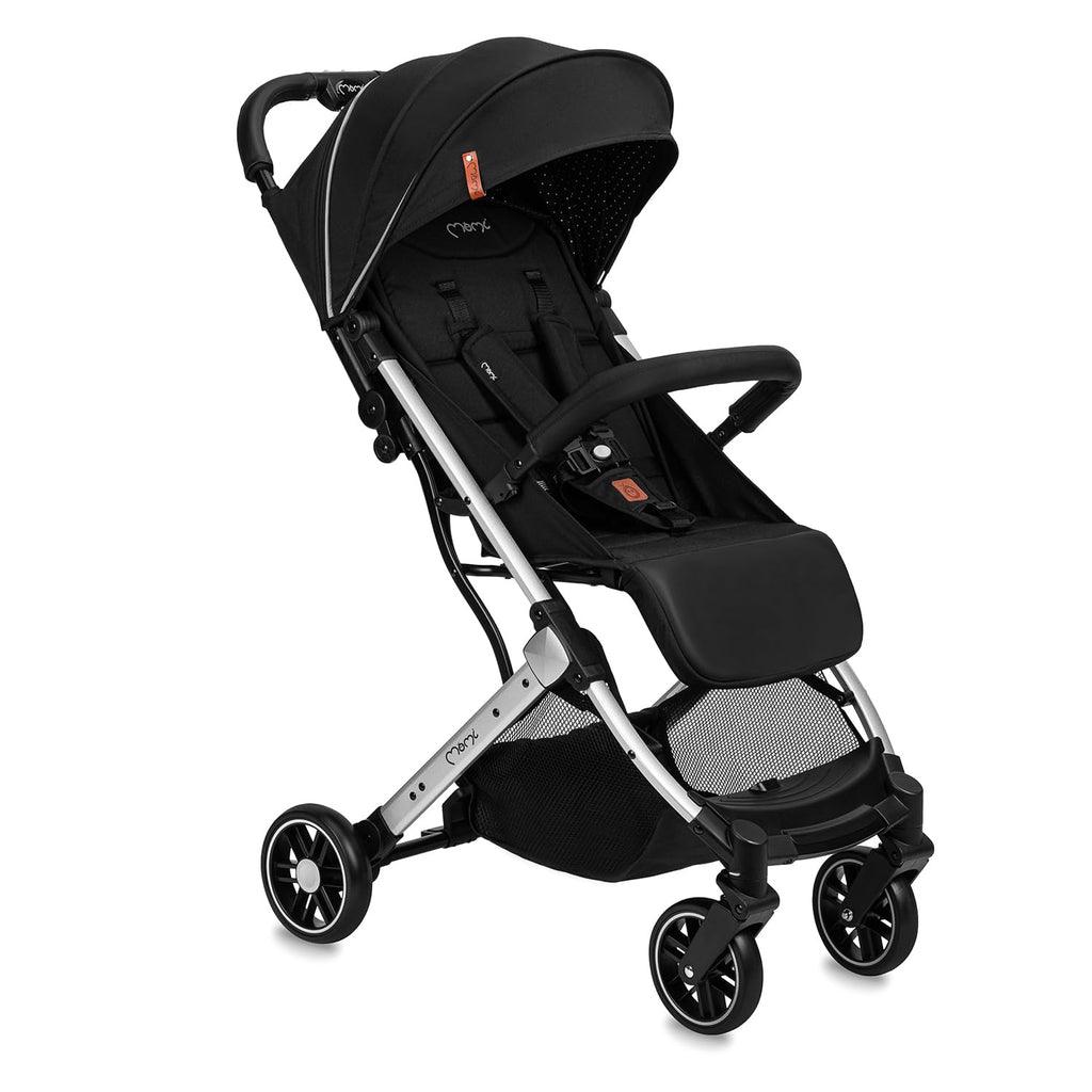 MOMI ESTELLE Kinderwagen für Kinder ab 6 Monat bis zu max körpergewicht von 15 kg, klappbar auf die Maße 65 x 51 x 21 cm, gewicht 7,5 kg, 5-Punkt-Sicherheitsgurt, koffer, grau-gold, Räder 6''/6,5''