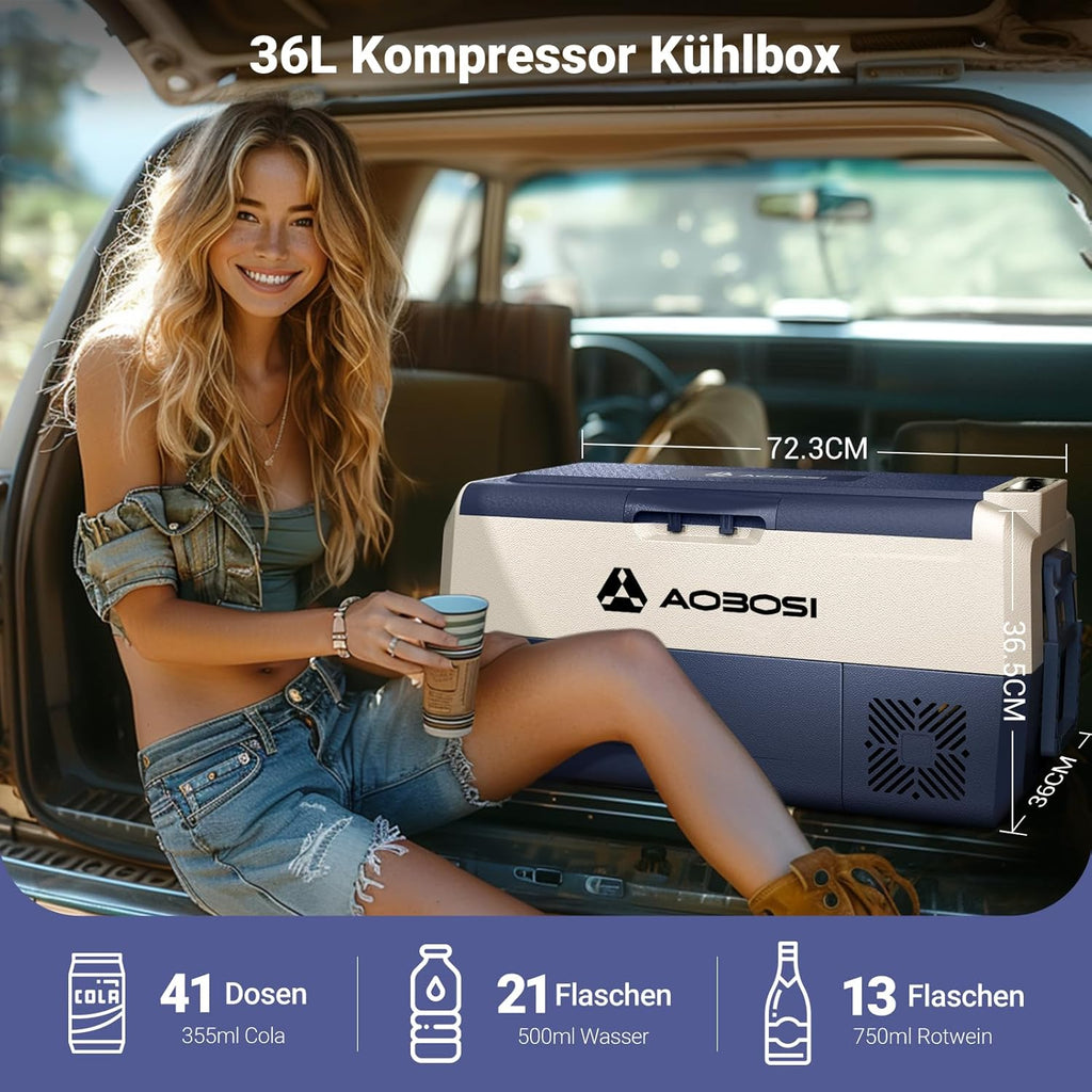 AAOBOSI Frigo Box a Compressore 36 L, Frigo Portatile per Auto con Controllo App WiFi, 12/24 V e 100-240 V, fino a -20 °C per Auto, Camion, Barca, Camper, Campeggio, Doppia Zona