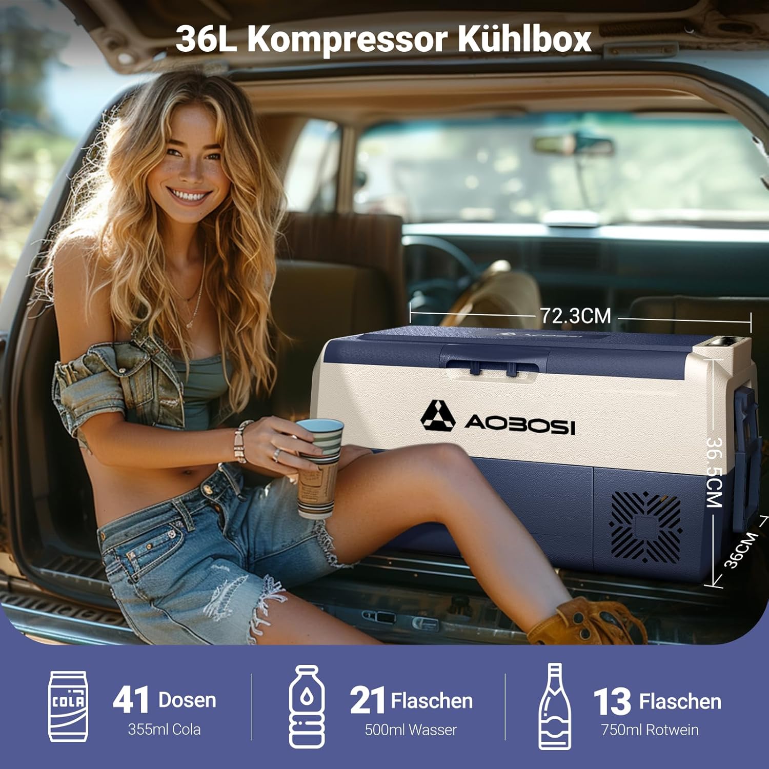 AAOBOSI Frigo Box a Compressore 36 L, Frigo Portatile per Auto con Controllo App WiFi, 12/24 V e 100-240 V, fino a -20 °C per Auto, Camion, Barca, Camper, Campeggio, Doppia Zona