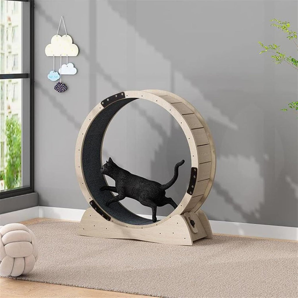 Katzenlaufrad 3 in 1 Katzen Laufrad Holz 85/100/120cm Durchmesser Großes Laufrad Für Katzen mit Griffpads Sperrvorrichtung und TPE Silent Wheel Katzenlaufrad für Katzen Drinnen Cat Wheel(Size:Diameter