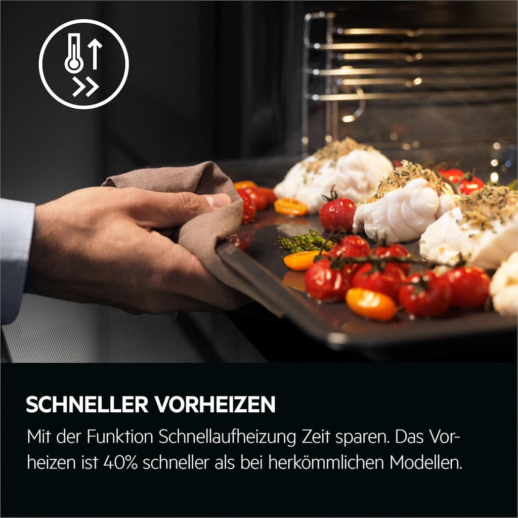 AEG Forno da incasso – Serie 5 AirFry: Risultati di cottura uniformi su 3 livelli – Pulizia Pirolitica – 25 Programmi automatici – Display touch LED – Riscaldamento rapido – Nero – BPE53516AB