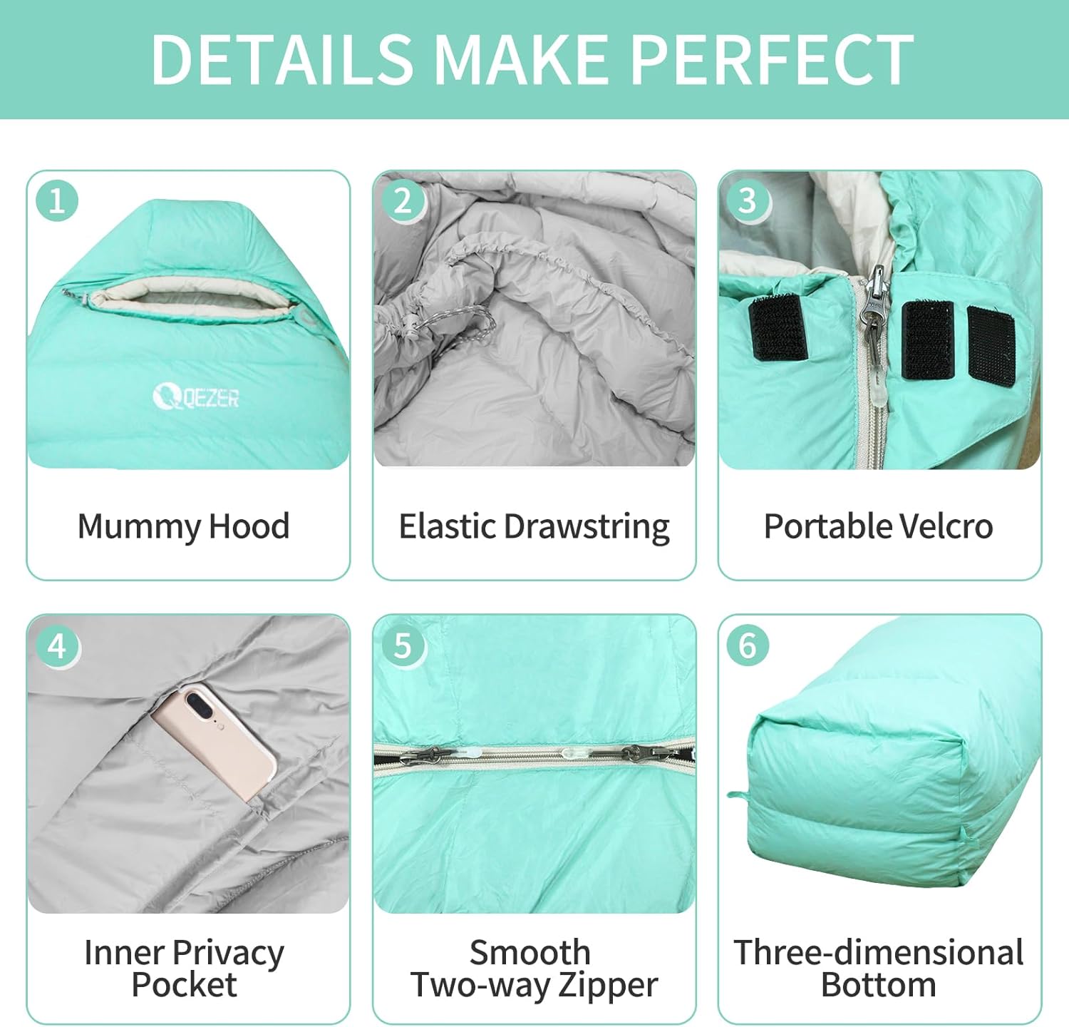 QEZER Daunenschlafsack Warmer Winter Schlafsack Outdoor -8°C bis -23°C 4 Jahreszeiten Mumienschlafsack für Erwachsener und Jugendliche Camping Outdoor und Indoor
