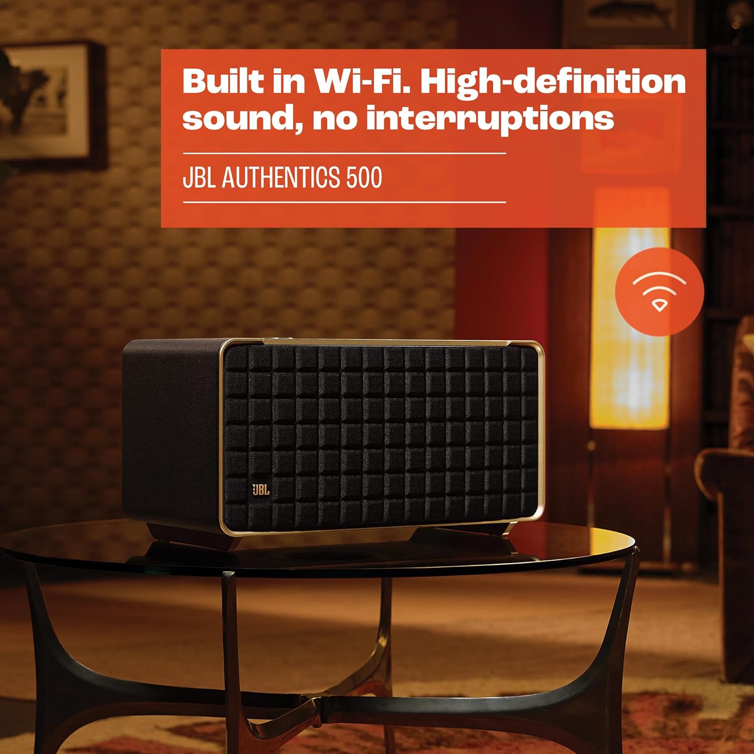 JBL Authentics 200 Smart Home Altoparlante – Cassa Bluetooth dal design retrò anni '70 – Con griglia Quadrex, Google Assistant, Alexa, AirPlay e JBL One App – Nero