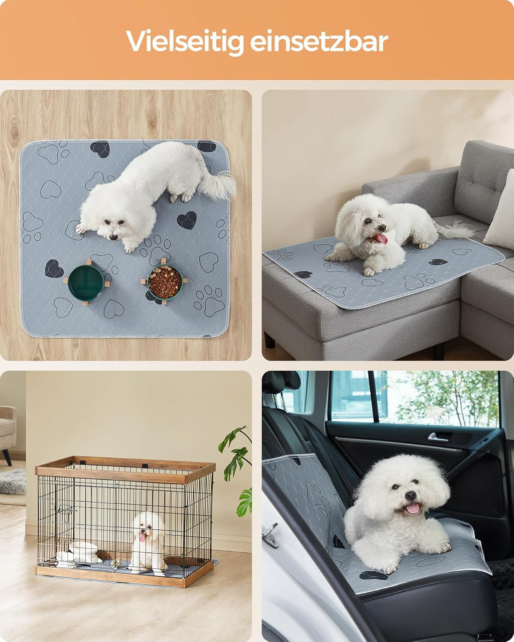 Feandrea Welpen-Unterlagen waschbar, Wiederverwendbare Matten für Hunde, 152 x 122 cm, 2er Set, XL, Hundetoilette, auslaufsicher, rutschfest, super saugfhig, Katzen, Kaninchen, grau PTD048G01