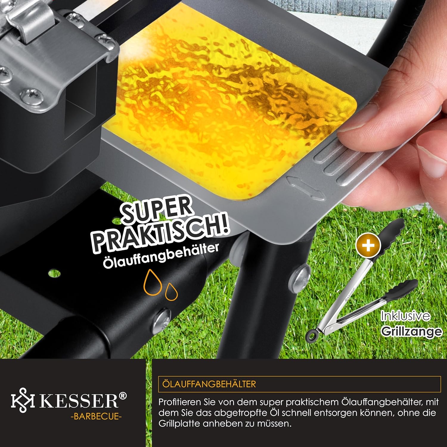 KESSER® elektrischer Elektrogrill 2in1 Tischgrill - Standgrill mit Deckel und Standfuß | max. 2400 Watt | Faltbar | Thermostat | Antihaftbeschichtung | Grillplatte Abstelltische | 2 Räder |