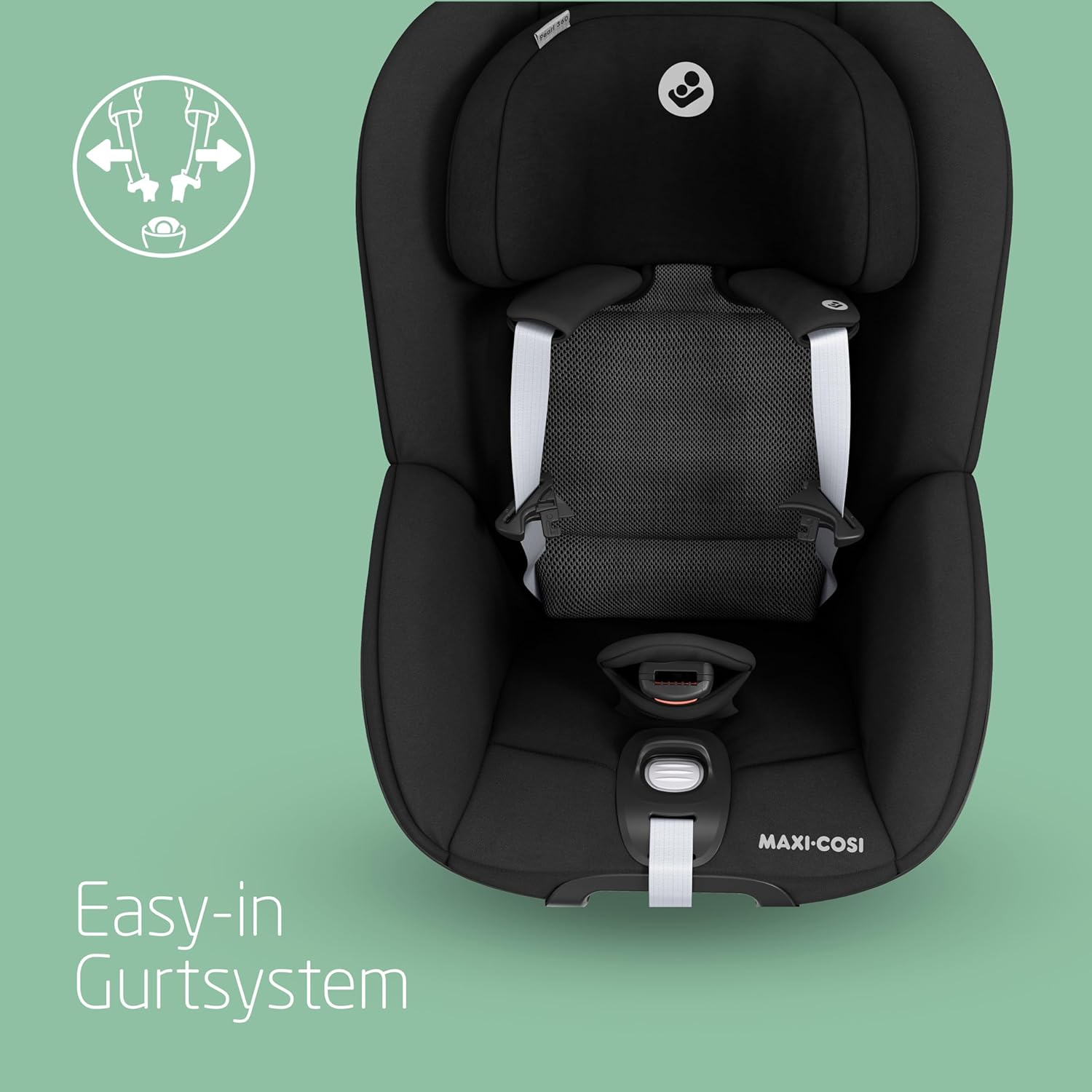Maxi-Cosi Pebble 360 i-Size Babyschale Drehbar, Neugeborenen Autositz 360 Grad, 0–15 Monate (40–83 cm), Drehung mit einer, ClimaFlow, Easy-In-Gurt, G-CELL Seitenaufprallschutz, Essential Graphite
