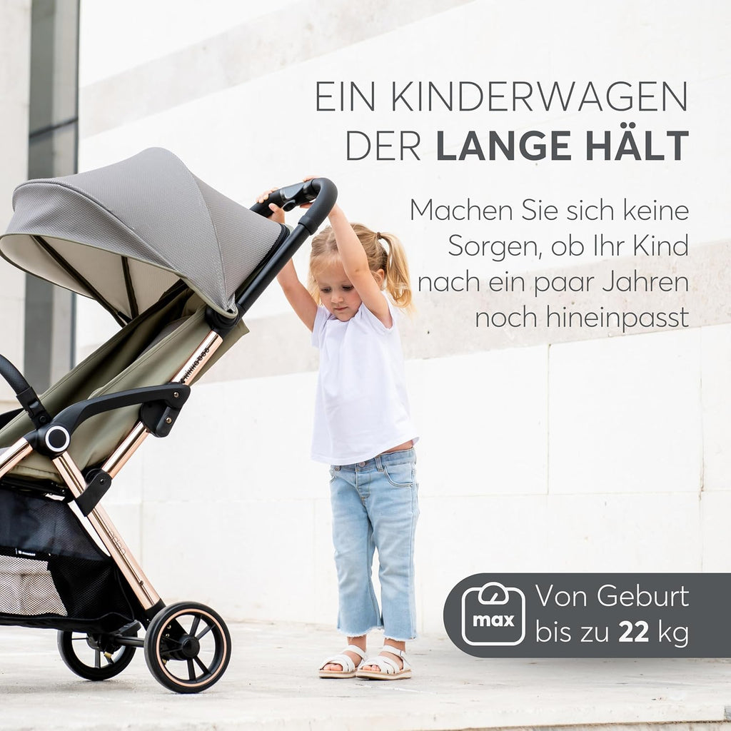 KikkaBoo EDEN Passeggino, passeggino fino a 22 kg, chiusura automatica, posizione reclinata, ultraleggero, compatto, nero