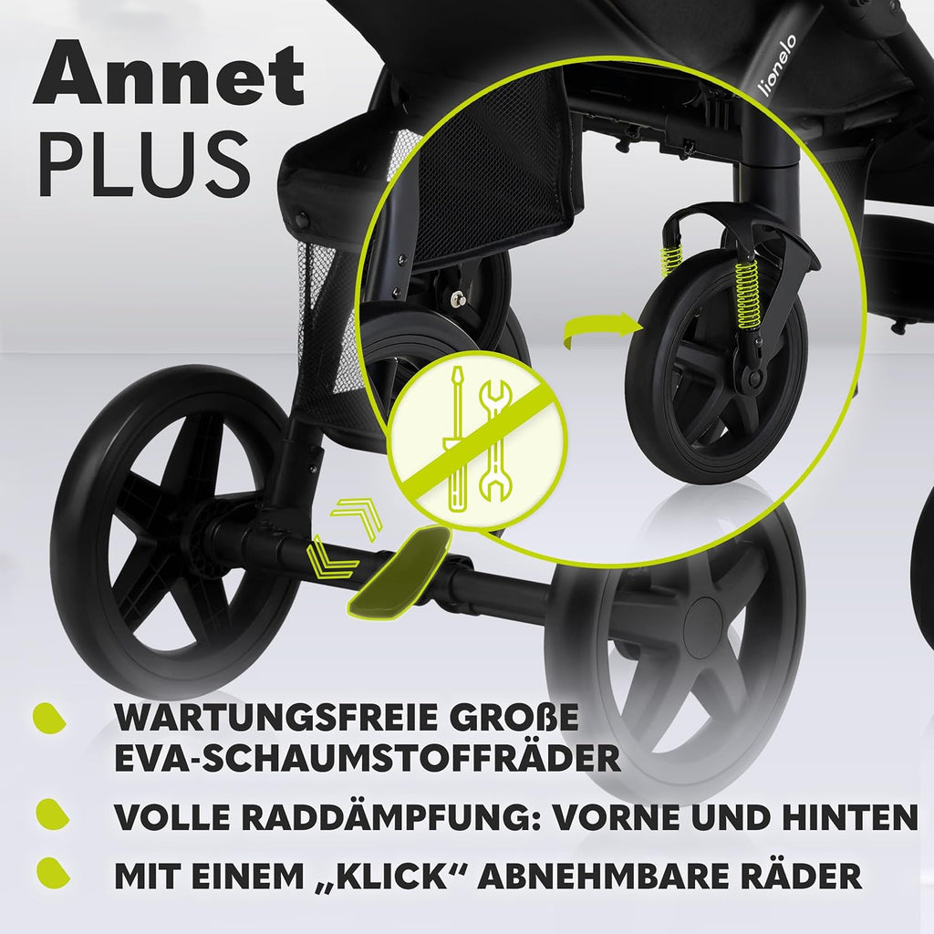 LIONELO Annet Buggy fino a 22 kg con funzione reclinabile, passeggino compatto richiudibile con accessori, ruote in schiuma EVA, zanzariera, coprigambe, portabevande, cestino (Golden Moments, Tour)