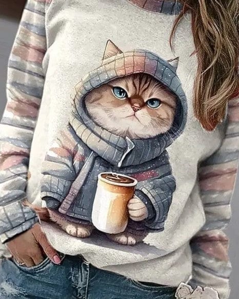 Maglione da donna con stampa gatto