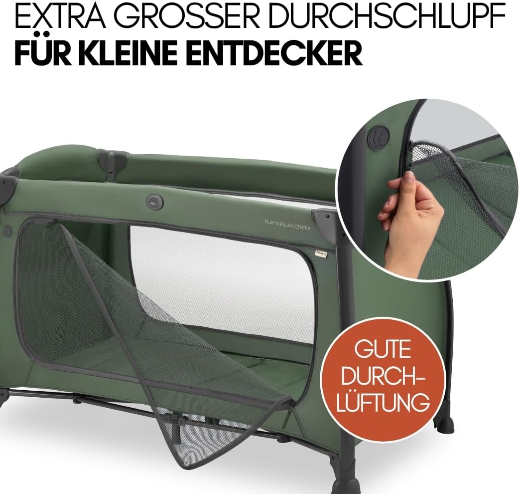 hauck Baby Reisebett Play n Relax Center Set mit Komfort Matratze und Insektenschutz - Babyreisebett mit Neugeborenen Einsatz, Wickelauflage und Tasche (höhenverstellbar & faltbar) - Dark Blue