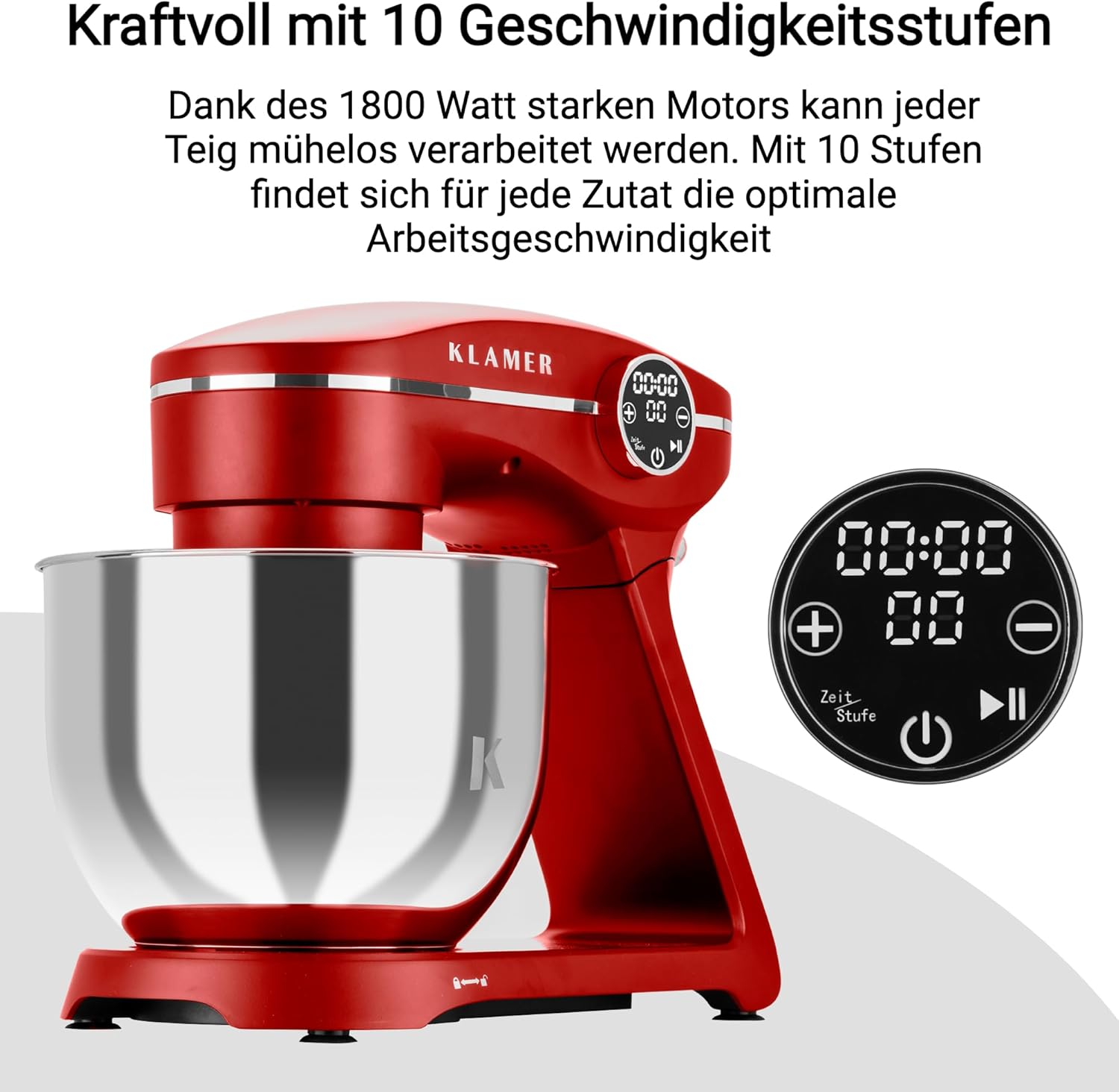Impastatrice Planetaria KLAMER 1800W, con Ciotola in Acciaio Inossidabile da 6 Litri, 10 Velocità con Timer, Frusta a Filo, Gancio Impastatore, Frusta Piatta e Paraspruzzi