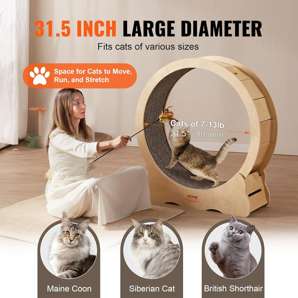 VEVOR Katzenlaufrad 1320x340x1415mm Laufrad Katzen aus Birken-& Pappelsperrholz Katzenrad Geruscharm Abnehmbare Innenmatte Cat Wheel Geeignet für Katzen mit einem Gewicht von 8kg bis 14kg