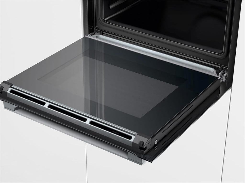 Bosch HMG7361B1, Serie 8 Forno da incasso intelligente con funzione microonde, 60 x 60 cm, Made in Germany, Nero, Air Fry, Anello di controllo digitale, Display touch, Programmi automatici, Supporto per la pulizia