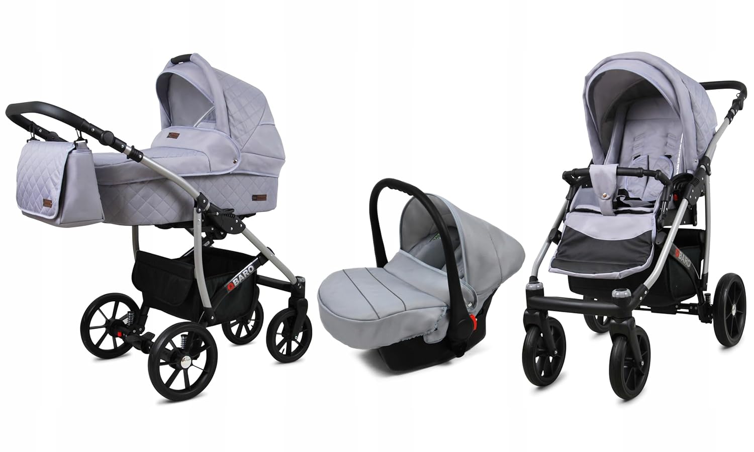 BabyLux® Bambimo Kinderwagen Set 3 in 1 - Qbaro - incl. Babywanne, Buggy Sportsitz, Auto-Babyschale - Autositz - Kinderwagenset - Kombikinderwagen mit Wickeltasche, Regenschutz usw.