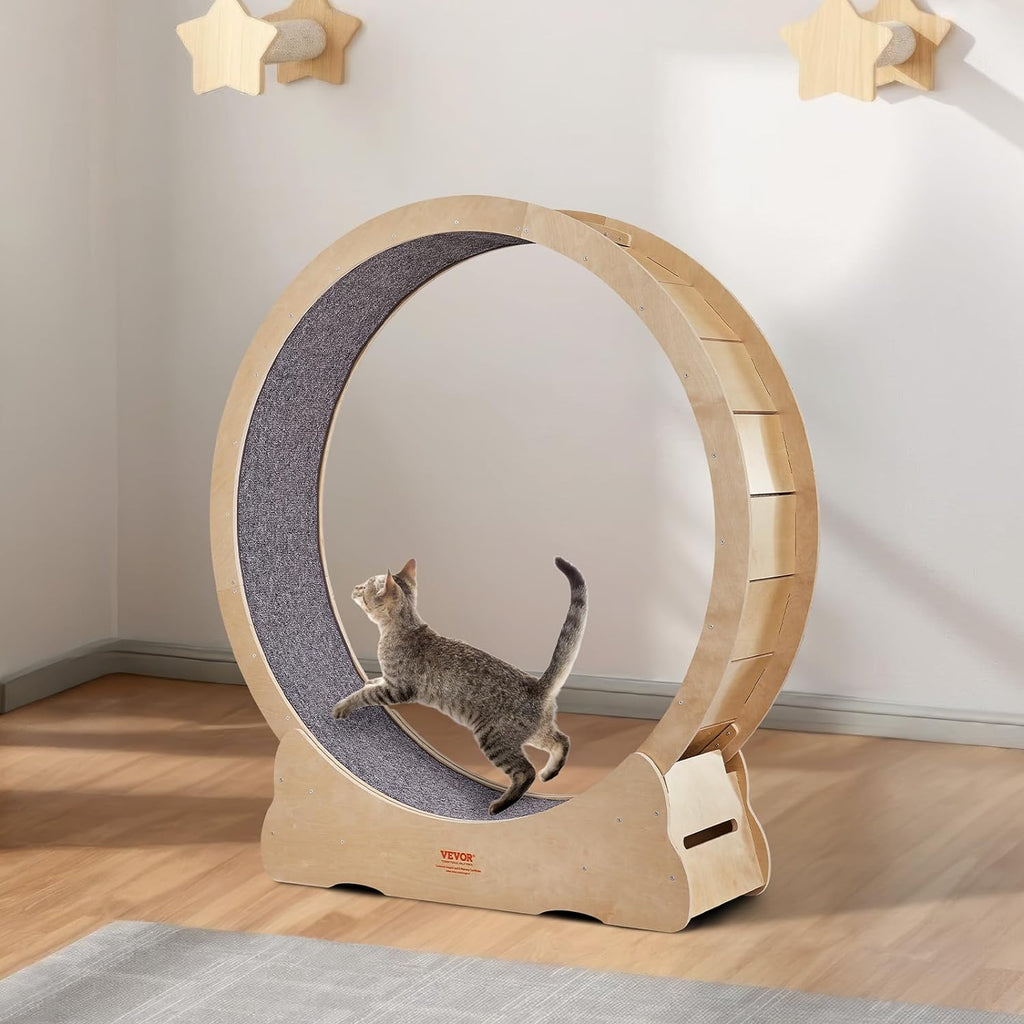VEVOR Katzenlaufrad 1320x340x1415mm Laufrad Katzen aus Birken-& Pappelsperrholz Katzenrad Geruscharm Abnehmbare Innenmatte Cat Wheel Geeignet für Katzen mit einem Gewicht von 8kg bis 14kg