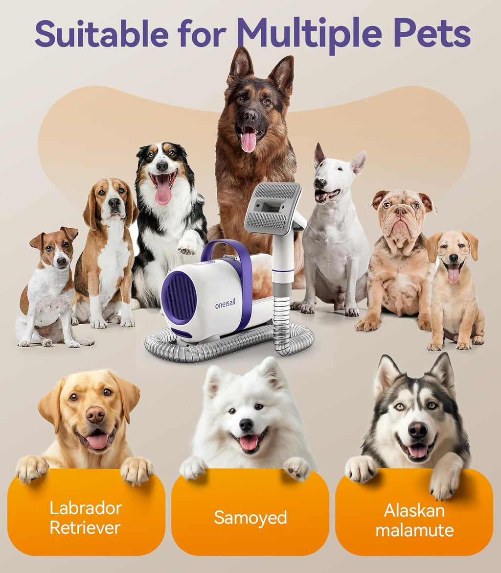 oneisall Aspirapolvere per Cani con Spazzola, Super Aspirazione con 12000Pa, Aspirapolvere per Peli di Animali Domestici dalla Spazzola con un Pulsante, Rimuovi Peli di Animali con 4 Strumenti per la Cura