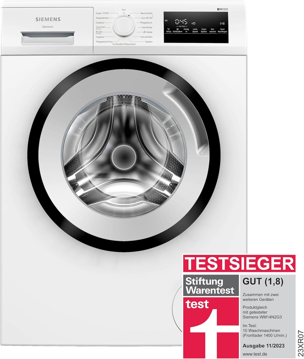 Siemens WM14N223 Lavatrice iQ300, Carica frontale con capacità di 7 kg, 1400 giri/min, speedPack L, Display LED, Programma Outdoor, Bianco, 60 cm