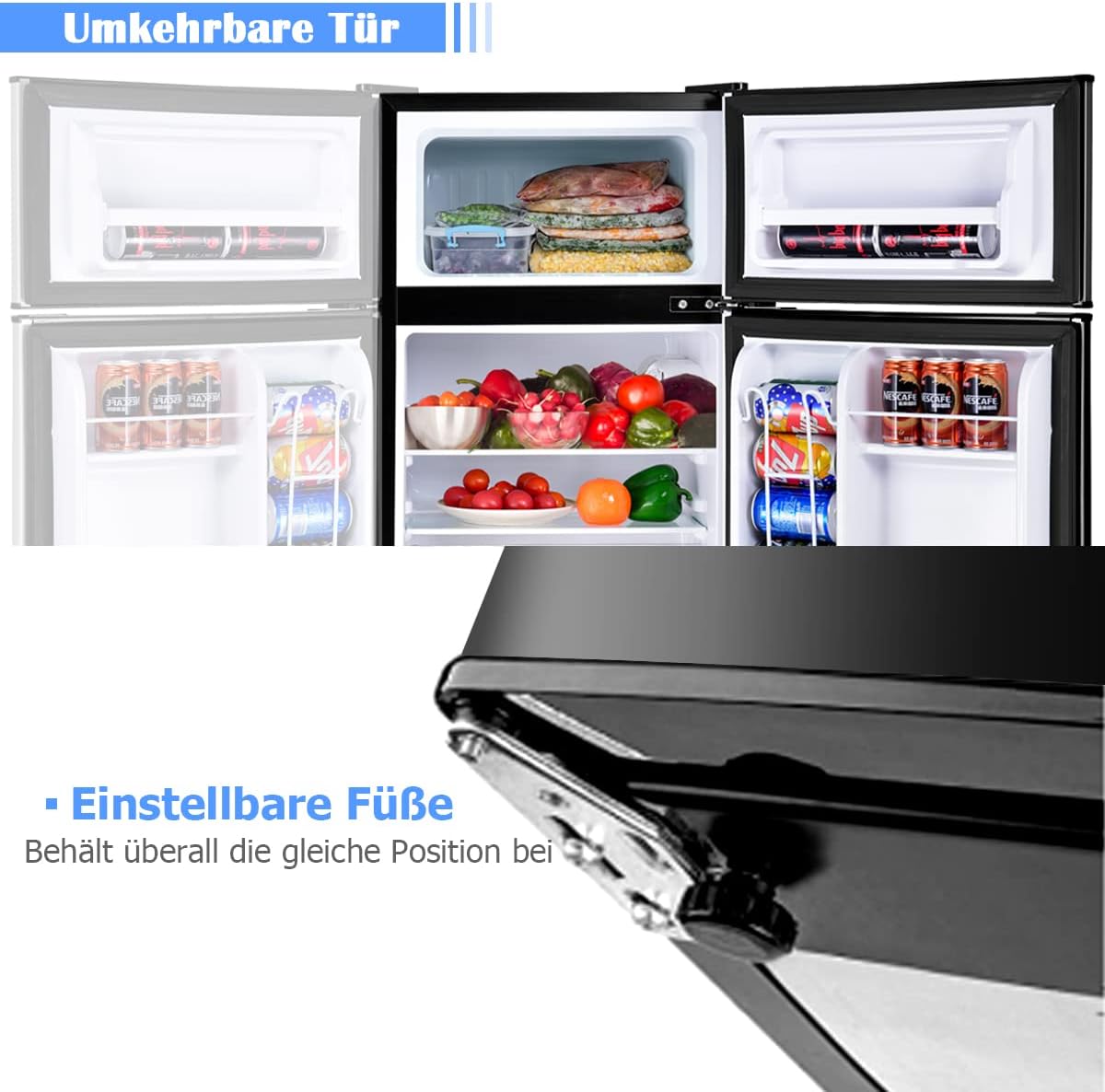 GOPLUS Frigorifero con congelatore - Combinazione frigo-congelatore / Capacità totale 90L, vano congelatore 27L / Termostato regolabile / Illuminazione interna a LED / Cerniera porta reversibile (Bianco)