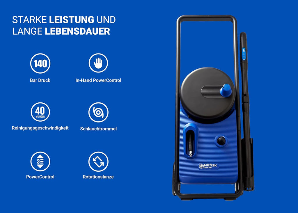 Nilfisk Core 140 Idropulitrice con PowerControl - Idropulitrice per la pulizia di aree esterne e il lavaggio auto (1800 W)