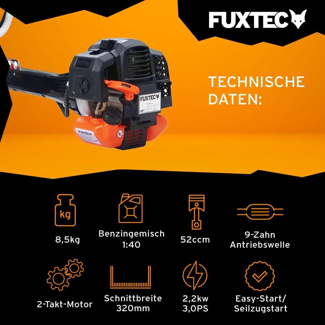 FUXTEC Decespugliatore Professionale a Benzina FX-PS162 – Decespugliatore Professionale da 62cc, Filo e Bretella di Trasporto Comfort – Tagliabordi con Sistema Antivibrazione – Decespugliatore a 2 Tempi con Bobina a Filo