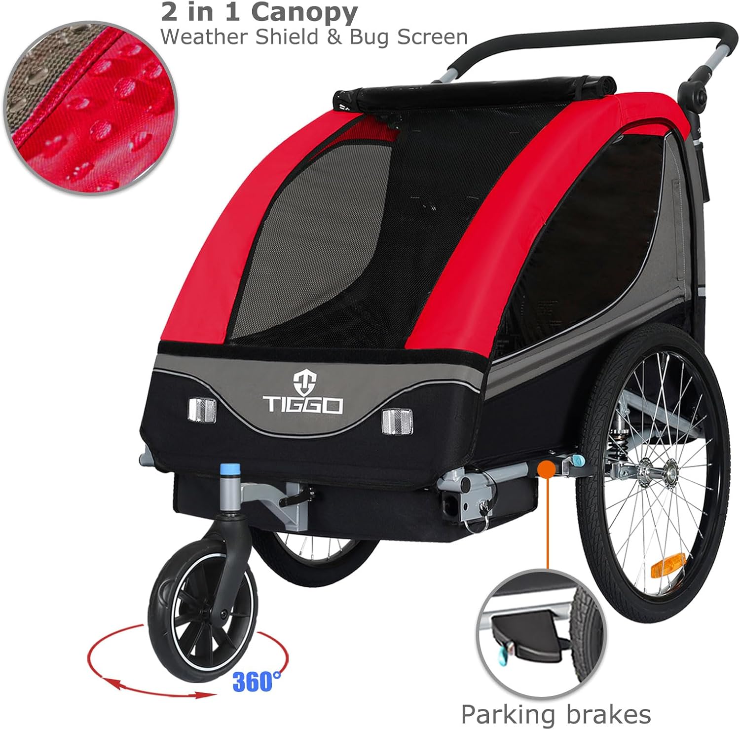 Tiggo S2 Rimorchio per Bambini con Sospensioni Jogger 2 in 1 Passeggino Bicicletta Rimorchio Girevole a 360°