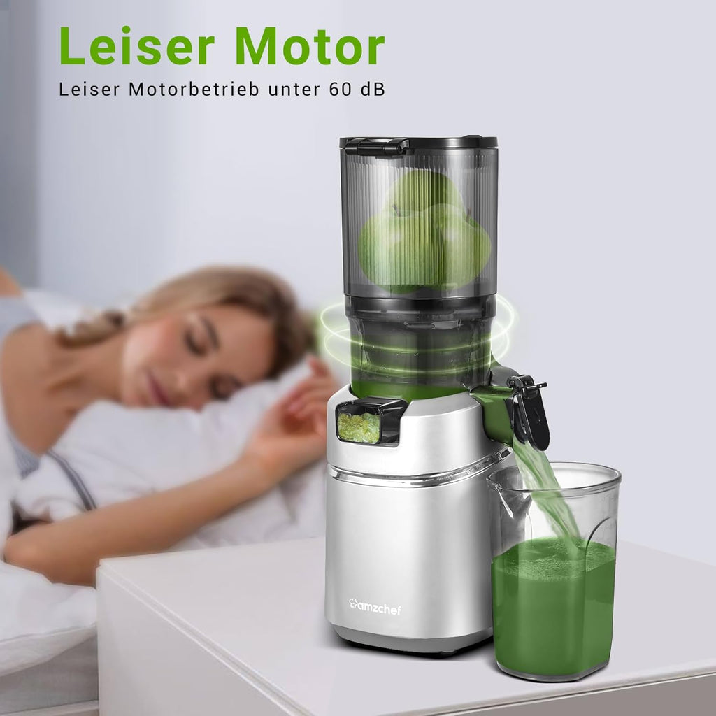 AMZCHEF Estrattore di Succo Automatico Tutto in Uno, Apertura da 135MM e Spremiagrumi da 1,8L per Frutta e Verdura, Estrattore di Succo Lento 250W Vincitore del Test con Triplo Filtro - Nero